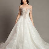 White glitter dress with silver rhinestone off the shoulder top