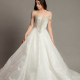 White glitter dress with silver rhinestone off the shoulder top