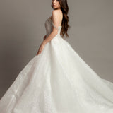 White glitter dress with silver rhinestone off the shoulder top