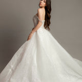 White glitter dress with silver rhinestone off the shoulder top