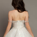 White glitter dress with silver rhinestone off the shoulder top
