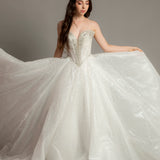 White glitter dress with silver rhinestone off the shoulder top