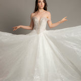 White glitter dress with silver rhinestone off the shoulder top