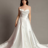 3D folded top Mikado taffeta wedding dress with beaded details and Aline skirt
