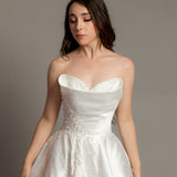 3D folded top Mikado taffeta wedding dress with beaded details and Aline skirt