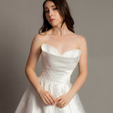 3D folded top Mikado taffeta wedding dress with beaded details and Aline skirt