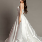 3D folded top Mikado taffeta wedding dress with beaded details and Aline skirt
