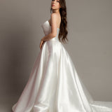 3D folded top Mikado taffeta wedding dress with beaded details and Aline skirt