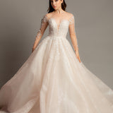 Blush pink long sleeves princess gown for hire