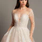 Blush pink long sleeves princess gown for hire