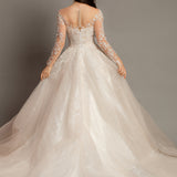 Blush pink long sleeves princess gown for hire