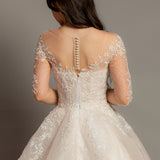 Blush pink long sleeves princess gown for hire