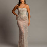 Nude sheer leg crystal chain dangling mermaid dress