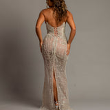 Nude sheer leg crystal chain dangling mermaid dress