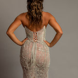 Nude sheer leg crystal chain dangling mermaid dress