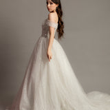 Off the Shoulder tulle dress with deep mesh neckline