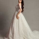 Off the Shoulder tulle dress with deep mesh neckline