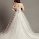 Off the Shoulder tulle dress with deep mesh neckline