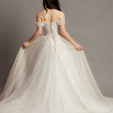 Off the Shoulder tulle dress with deep mesh neckline