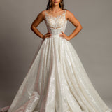White/silver sequin all over skirt with sequin lace bodice for hire