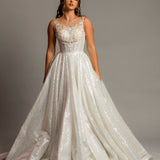 White/silver sequin all over skirt with sequin lace bodice for hire