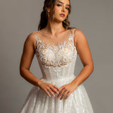 White/silver sequin all over skirt with sequin lace bodice for hire