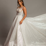 White/silver sequin all over skirt with sequin lace bodice for hire