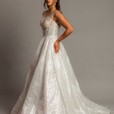 White/silver sequin all over skirt with sequin lace bodice for hire
