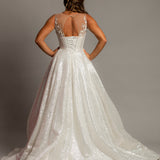 White/silver sequin all over skirt with sequin lace bodice for hire