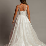 White/silver sequin all over skirt with sequin lace bodice for hire