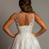 White/silver sequin all over skirt with sequin lace bodice for hire