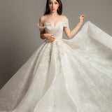 White deep v neckline with off the shoulder sleeves princess dress