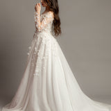 White Flowery Tulle Wedding Dress with sleeves