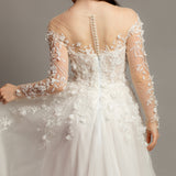 White Flowery Tulle Wedding Dress with sleeves