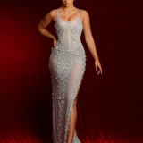 Crystal silver scoop neck corset dress with lace up back