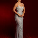 Crystal silver scoop neck corset dress with lace up back