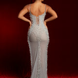Crystal silver scoop neck corset dress with lace up back
