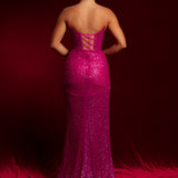 Beaded magenta strapless corset dress for hire