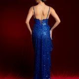 Royal blue beaded dress with corset top for hire