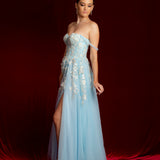 Sparkling blue princess dress with square bustier top with straps