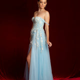 Sparkling blue princess dress with square bustier top with straps for Hire