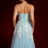 Sparkling blue princess dress with square bustier top with straps