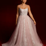 Mauve pink princess dress with crescent moon neckline and snowflake sparkles