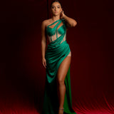 crossed strap green silky dress (sample sale)
