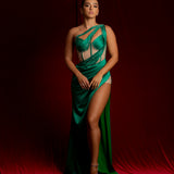 crossed strap green silky dress (sample sale)
