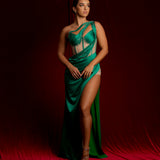 crossed strap green silky dress (sample sale)