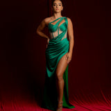 crossed strap green silky dress (sample sale)