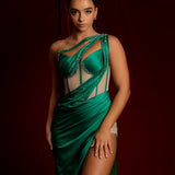 crossed strap green silky dress (sample sale)