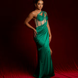 crossed strap green silky dress (sample sale)