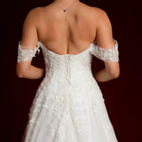 Bustier top floral details tulle wedding dress with high leg slit for hire